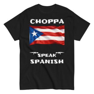 Puerto Rican flag choppa speak Spanish white text