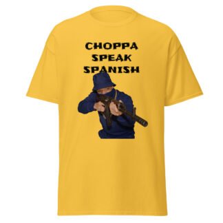 Choppa speak Spanish yellow T-shirt Navy blue foot soldier Mens