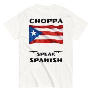 Puerto Rican flag choppa speak Spanish black text