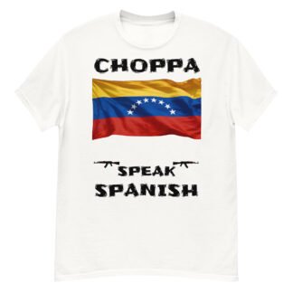 Venezuelan flag choppa speak Spanish T-shirt black text