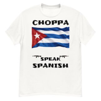 Cuban flag choppa speak Spanish T-shirt black text